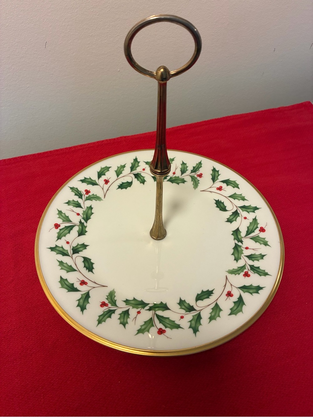 Vintage Lenox Holiday Holly & Berry Single Terrace Handled 10 1/2” Xmas Plate